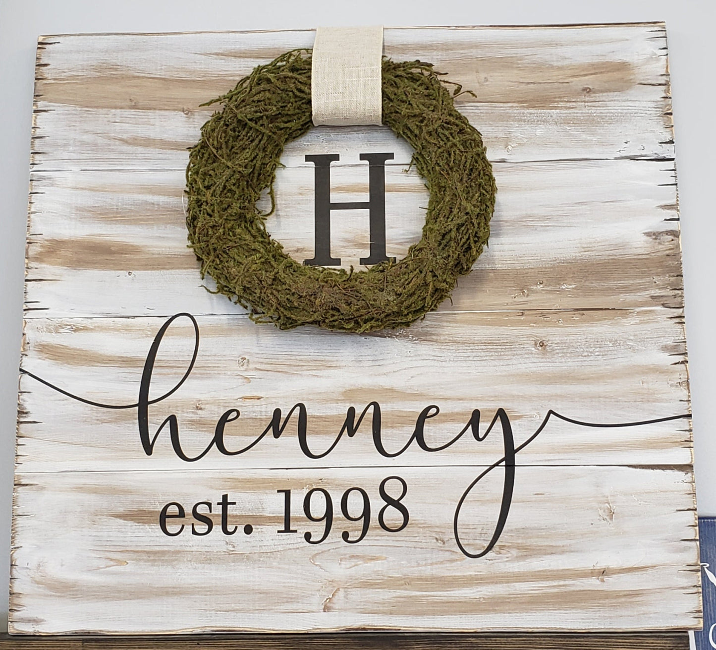 08/27 6pm Personalized Rustic Moss Wreath Sign