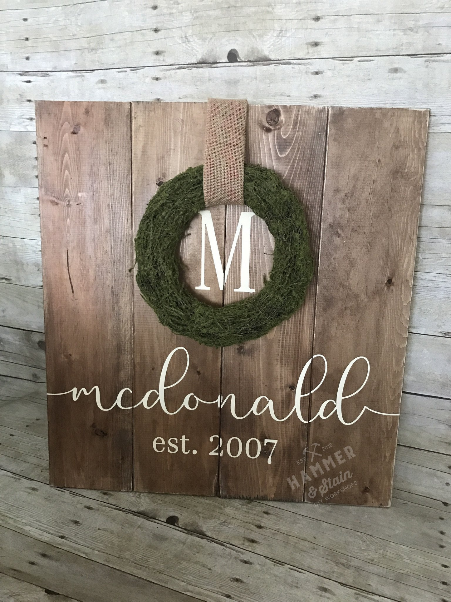 08/27 6pm Personalized Rustic Moss Wreath Sign
