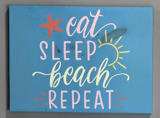 Eat Sleep Beach Repeat Wood Sign